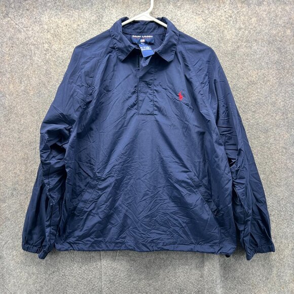 Polo Sport Ralph Lauren Jacket Mens Large Navy Pullover Windbreaker Snap Vintage